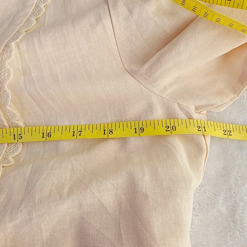 New MEROKEETY Midi Dress Medium Cream Tie Waist Bell Sleeve Cottagecore Milkmaid - Picture 11 of 13